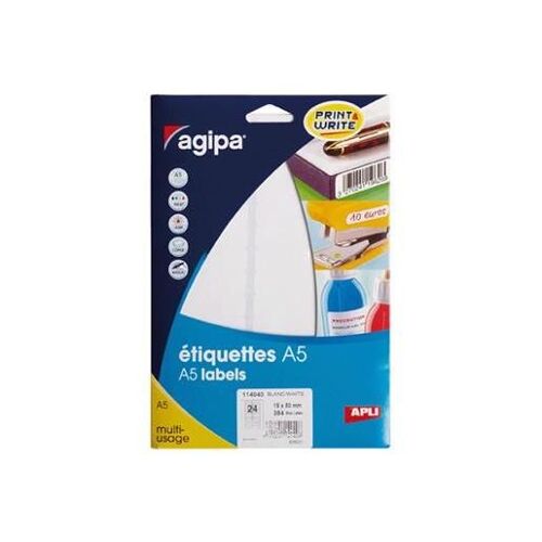 Agipa Lot De 10 Etuis A5 384 Étiquettes-Multi-Usage 15 X 50 Mm Blanches