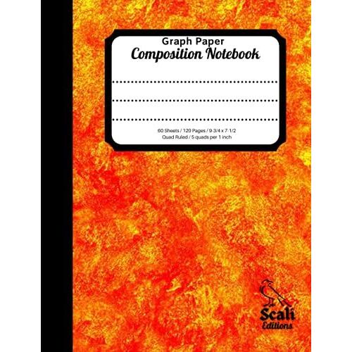 Graph Paper Composition Notebook, Quad Ruled 5 Squares Per 1 Inch, 120 Pages / 60 Sheets: 9-3/4 X 7-1/2 Inches.: Quad Ruled 5x5, Grid Paper For ... Students Or Teachers, Orange Classic Design