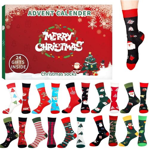 Calendrier de l'avent 2024 chaussettes - AQSACOKIYA - 12 paires de chaussettes mignonnes Calendrier de l'Avent pour adultes, enfant