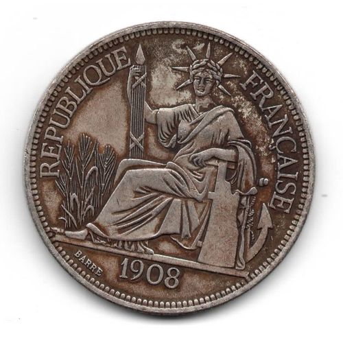 Piastre De Commerce - Indochine Française 1908 - Argent 0.900. Poids 27 Gr - Superbes Details