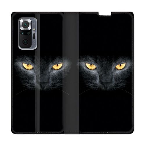 Housse Cuir Portefeuille Pour Xiaomi Redmi Note 10 Pro 5g Chat Noir