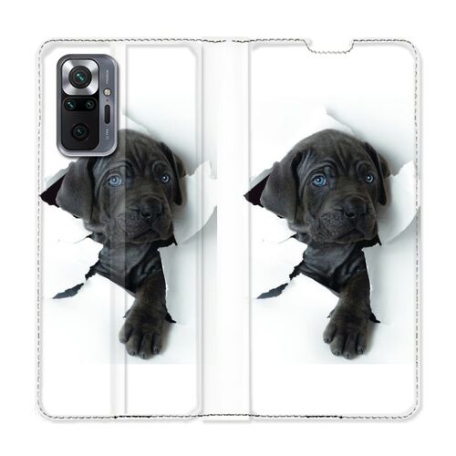Housse Cuir Portefeuille Pour Xiaomi Redmi Note 10 Pro 5g Chien Noir