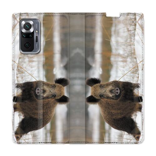 Housse Cuir Portefeuille Pour Xiaomi Redmi Note 10 Pro 5g Chasse Sanglier Neige