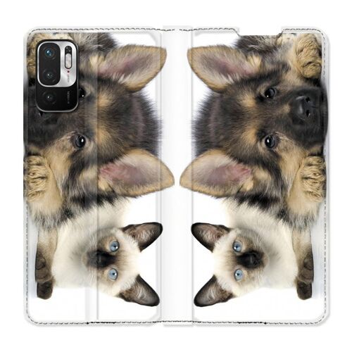 Housse Cuir Portefeuille Pour Xiaomi Redmi Note 10 5g Chien Vs Chat