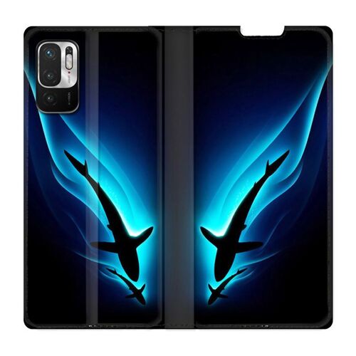 Housse Cuir Portefeuille Pour Xiaomi Redmi Note 10 5g Requin Noir
