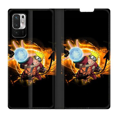 Housse Cuir Portefeuille Pour Xiaomi Redmi Note 10 5g Manga Naruto Noir