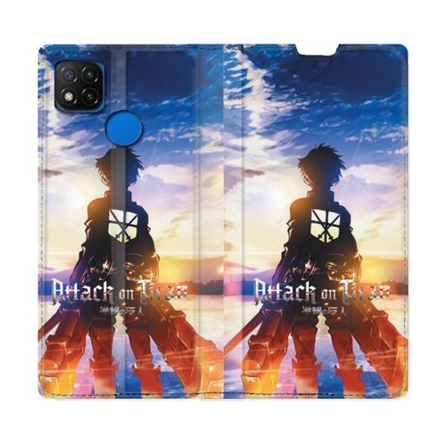 Housse Cuir Portefeuille Pour Xiaomi Redmi 9c Manga Attaque Titans Soleil