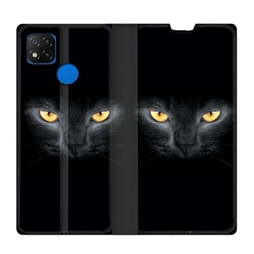 Housse Cuir Portefeuille Pour Xiaomi Redmi 9c Chat Noir