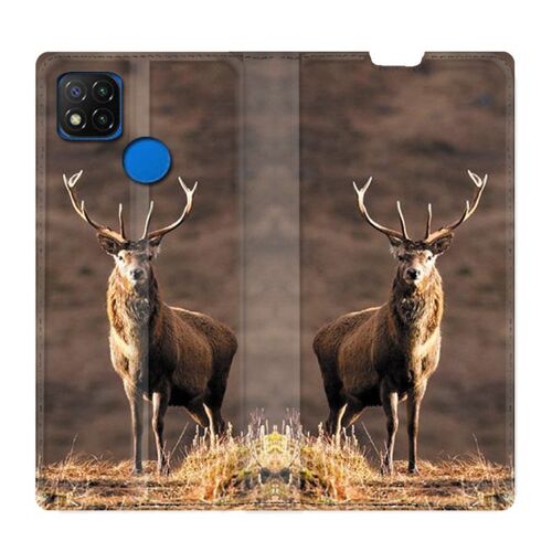Housse Cuir Portefeuille Pour Xiaomi Redmi 9c Chasse Chevreuil Blanc
