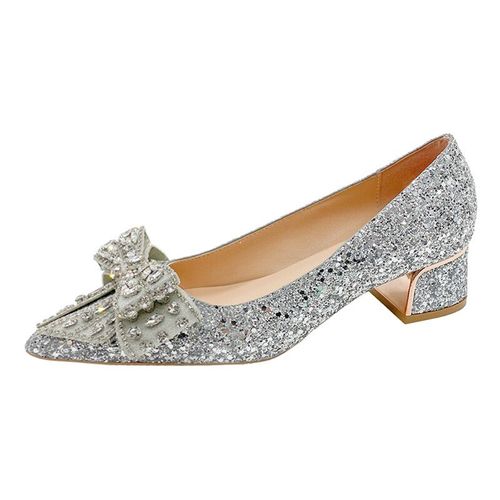 Chaussures Escarpins Pointus N?ud Papillon En Cristal Brillant Pour Femmestalons Optiquesbiscuitsorargentpaillettesfête De Mariage