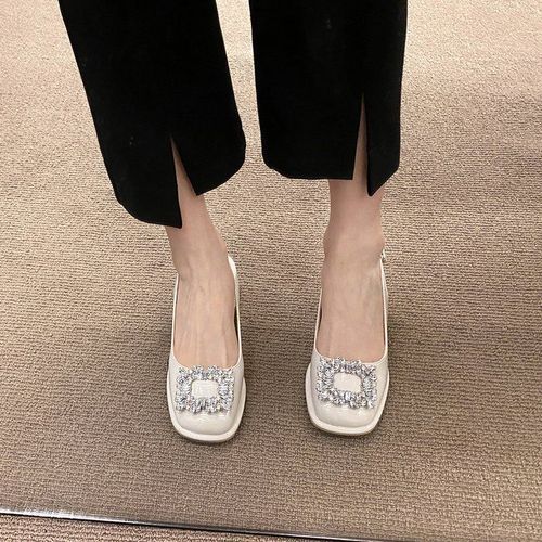 Chaussures Escarpins En Cuir Cristal Talons Bas Pour Femmeschaussures Mary Janes Romantiquestalonpaismode Décontractéeparker Carréprintempsautomne