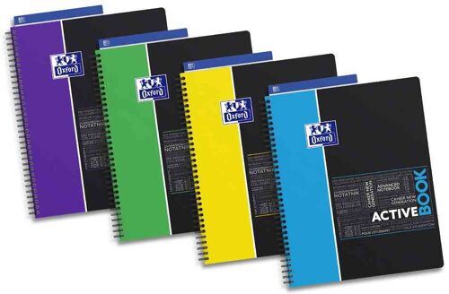 Oxford Lot De 4 Cahiers Étudiant "Activebook", A4+, Quadrillé, Couleur Aléatoire