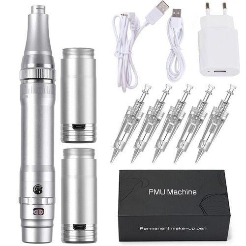 PMU-Machine de Maquillage Sans Fil,Stylo Numérique pour Microblading,Eyeliner,Cartouche de Tatouage,Grossier - Type Silver EU Plug