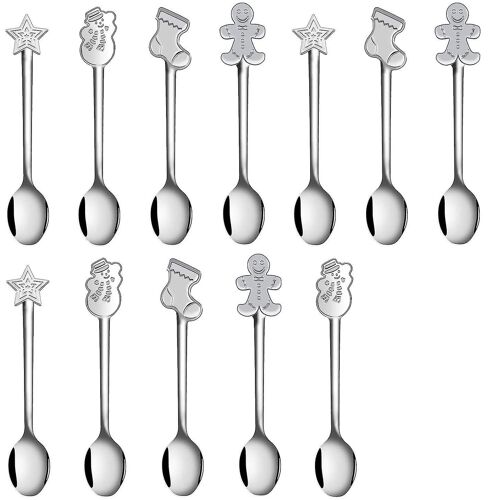 12 Pièces Cuillère À Café De Noël En Acier Inoxydable Mini Cuillère Pour Café Thé Soupe Sucre Dessert Seaso