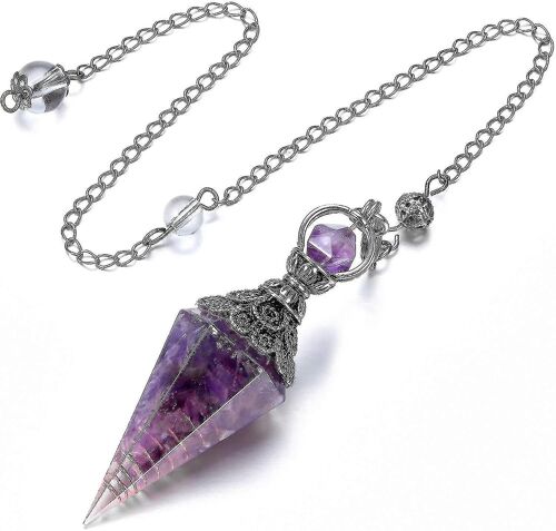 6 Facet Hexagonal Point Pendant Pendulum For Reiki Wicca Dowsing Balancing Spiritual Resin Gemstone Crystal Amethyst Pendulums Necklace