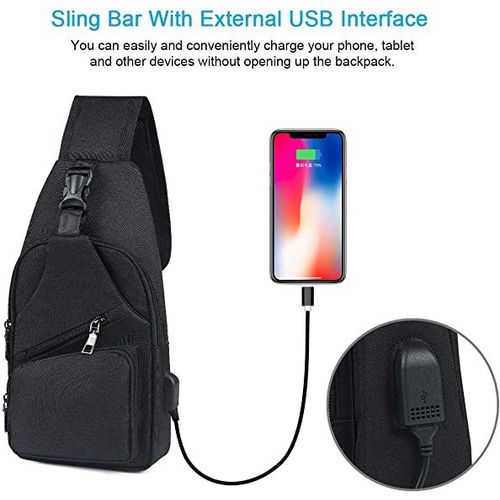 Sacoche Homme Bandouliere, Sac à Poitrine avec Chargement USB, Sac à Dos de Voyage pour Homme & Femme