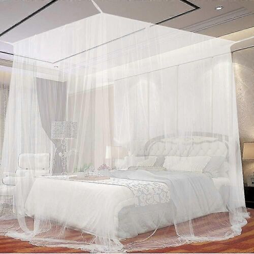 Moustiquaire, Grande Moustiquaire Carrée Pour Lits Extra Larges, Moustiquaire Baldaquin Intérieure Et Extérieure Pour Lits Simples Et Doubles, Blanc, 220x200x180