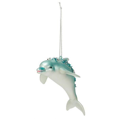 For Creative Christmas Tree Ornaments Cute Glittered Glass Jeweled Dolphin Hanging Pendant Charms Xmas Holiday Party Decoration Props Gifts
