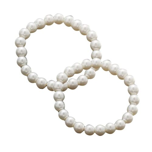 Blanc rond imitation perles élastiques bracelets cadeau de fête pour l'anniversaire 2pcs