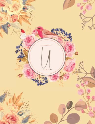 U: Monogram Initial U Notebook For Women And Girls , Purple Floral 8.5 X 11 | 120 Pages