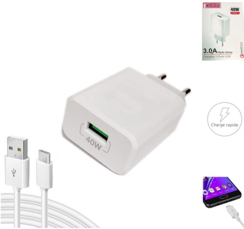 Chargeur Prise Secteur Super Charge 40 W Avec Cable Usb Type C 6a Pour Nothing Phone 2 - Kaeesi®