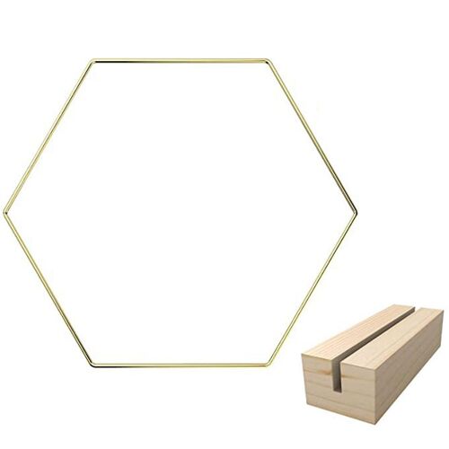 10 Pcs Métal Floral Cerceau Centre de Carreau Hexagone Couronne Anneau avec Base en Bois