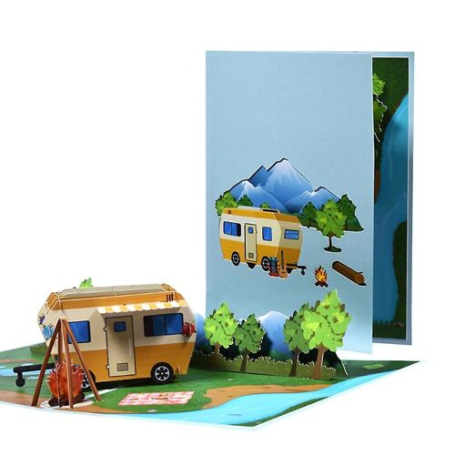 Carte pop-up de camping Carte de camping 3d RV avec enveloppe Carte d'anniversaire de la fête des pères