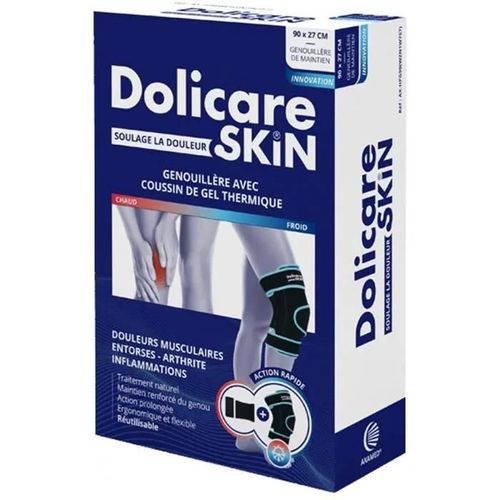 82037 Dolicare Skin Genouillère De Maintien Néoprène - Avec Poche Gel Thermique - Action Chaud/Froid - Scratch De Fixation - Adaptab