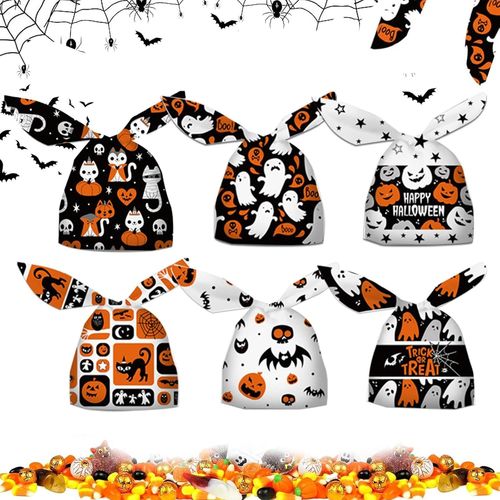 100pcs Sacs De Bonbons D'halloween,Sacs Cadeaux Oreilles De Lapin Sac De Biscuits,Cadeaux De Halloween Sacs D'emballage En Plastique,Friandises Party Favors Sac Enfant Biscuits Et De Cadeaux