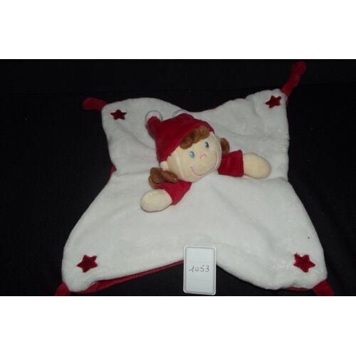 Doudou Nicotoy Poupee Fille Plat Etoile Blanc Et Rouge Hochet