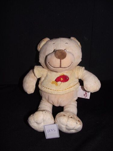 Doudou Bengy Ours Beige Pull Jaune Poisson Rouge