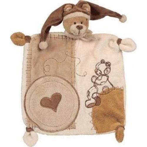 Doudou Babynat Baby'nat Chien Ours Plat Marron Coeur Bonnet Patchwork