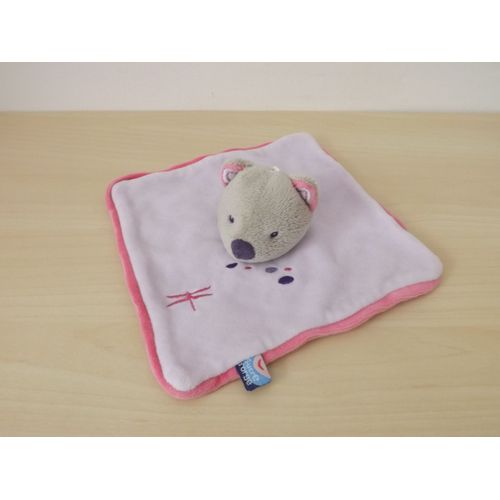 Doudou Ours Chat Gris Rose Violet Sucre D'orge