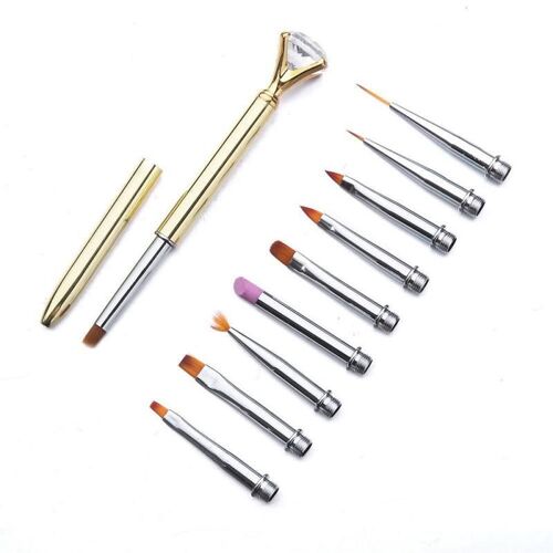 Ensemble De Pinceaux À Ongles Pour Manucure Gel, Brosse À Ongles En Strass, Outils De Dessin Pour Peinture Acrylique, 10 Pièces/Ensemble