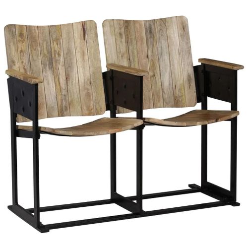 Fauteuil Chaise Siège Lounge Design Club Sofa Salon Banc À 2 Places Bois De Manguier Massif Et Acier Helloshop26 1102125/3