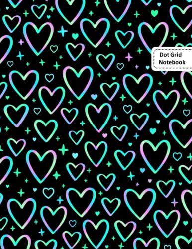 Dot Grid Notebook Large 8.5 X 11 Inches: Dot Grid Notebook Black Heart Rainbow Gift For Girl