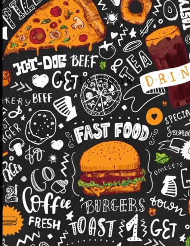 Notebook: Vintage Pizza Hamburger Fast Food Notebook Black Unruled/Unlined/Plain - Notebook No Lines - Size 8.5 X 11 Gift For Men Women