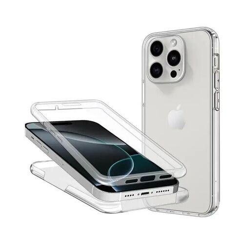 Coque pour Apple iPhone 16 Pro - housse etui silicone gel 360 integrale + verre trempe - TRANSPARENT