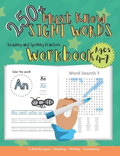 250+ Must Know Sight Words: Reading And Spelling Practice Workbook For Children: 100 Pages Of 11 Fun Activities For Kids K-2nd Grade