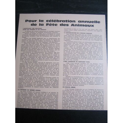 Tract Du Combat Pour L' Homme : Pour La Célébration Annuelle De La Fête Des Animaux (Début Des Années 70)