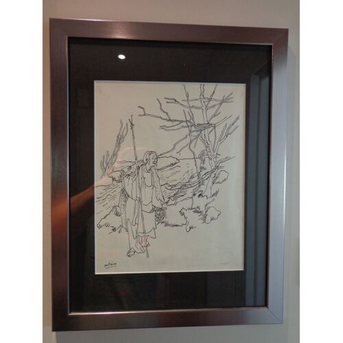 Dessin Encre Antoine Malliarakis "La Mendiante"