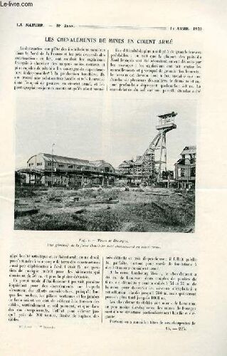 La Nature N° 2558 - Les Chevalements De Mines En Ciment Armé Par Eiffère, Le Transport Des Fleurs Coupées Par Rolet, Perfectionnement Du Microscope Par L Emploi Des Rayons X Par Gouy, Une Illusion D(...)