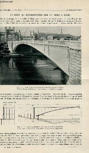 La Nature N° 2043 - Le Pont Du Risorgimento Sur Le Tibre A Rome Par R. Bonin, Poissons Curieux Du Marché De Paris Par Dr Jacques Pellegrin, Motocyclette A Chaine Libre Par G. Chalmarès, La Sauvegarde(...)