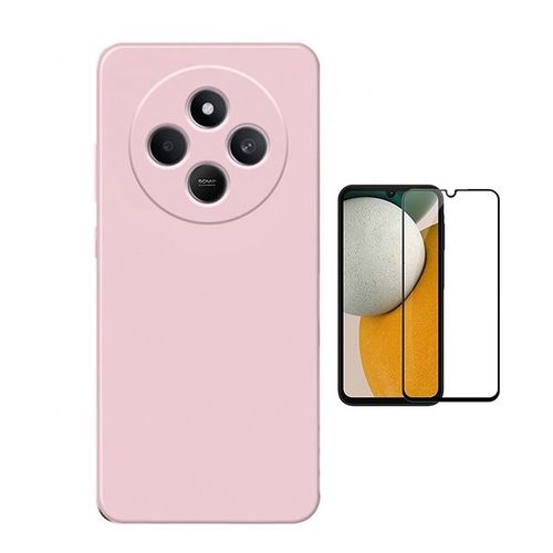 Kit De Film En Verre Trempé À Couverture Complète 5d + Couverture En Silicone Liquide Phonecare Pour Xiaomi Redmi 14c - Rose