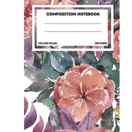 Composition Notebook Watercolor Floral Purple: Composition Notebook Watercolor Floral Purple Writing Journal 200 Blank Lined Pages