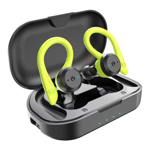 Casque Bluetooth True Wireless Earbuds avec étui de charge IPX7 étanche stéréo audio écouteurs micro intégré casques intra-auriculaires Deep Bass pour la course sportive (Vert)