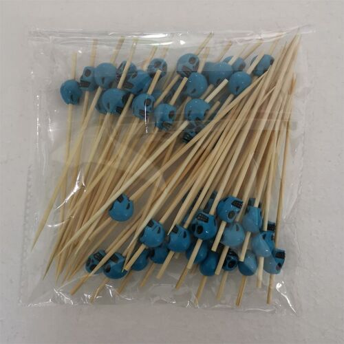 50pcs Pics A Cocktail Tete De Mort Cueillette De Fruits Fourchette A Fruits, Bleu
