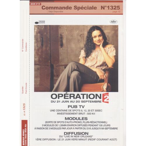 Norah Jones  Bon De Commande Spéciale N°1325  " Come Away With Me " Recto-Verso