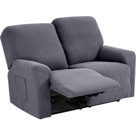 Housses De Fauteuils 2 Places, Housse De Meuble Extensible Inclinable Causeuse Jacquard Pour Canapé À 2 Coussins, Pour Canapé Relax (Gris Clair)