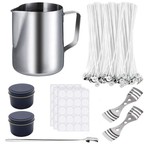 Ensemble D'outils De Cire D'aromathérapie Maison Bricolage Support De Noyau De Coton Tasse De Cire En Acier Inoxydable Simple Et Facile A Utiliser, Boîte De Tirage Noir 600ml